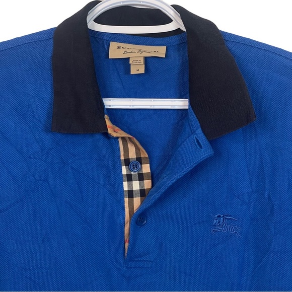 Burberry Men’s Blue Shirt Sleeve Knit Casual Cotton Button Polo Shirt Medium - Picture 3 of 16